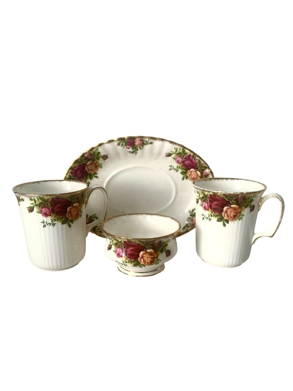 4 Pieces Vintage Royal Albert Old Country Roses Mugs Gravy Underplate Sugar Bowl